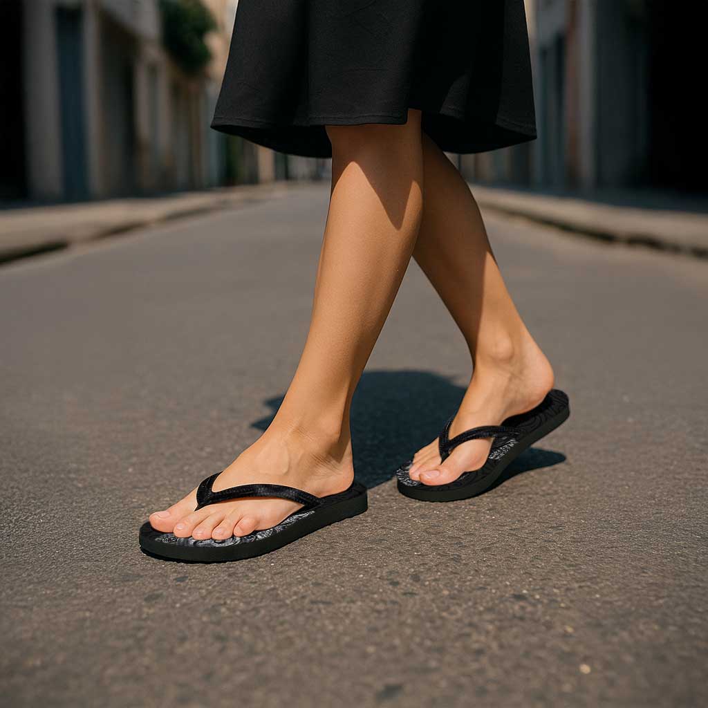 Aotearoa Moko Tribal Tattoo Flip Flops New Zealand Maori Penguin and Fantail Black Color LT03 - Polynesian Pride