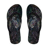 Aotearoa Moko Tribal Tattoo Flip Flops New Zealand Maori Penguin and Fantail Paua Shell Style