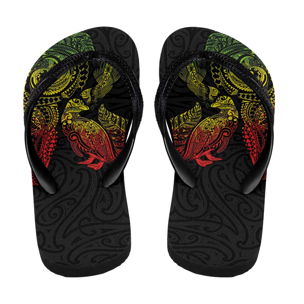 Aotearoa Moko Tribal Tattoo Flip Flops New Zealand Maori Penguin and Fantail Reggae Style LT03 - Polynesian Pride