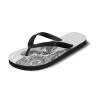Aotearoa Moko Tribal Tattoo Flip Flops New Zealand Maori Penguin and Fantail White Color LT03 - Polynesian Pride