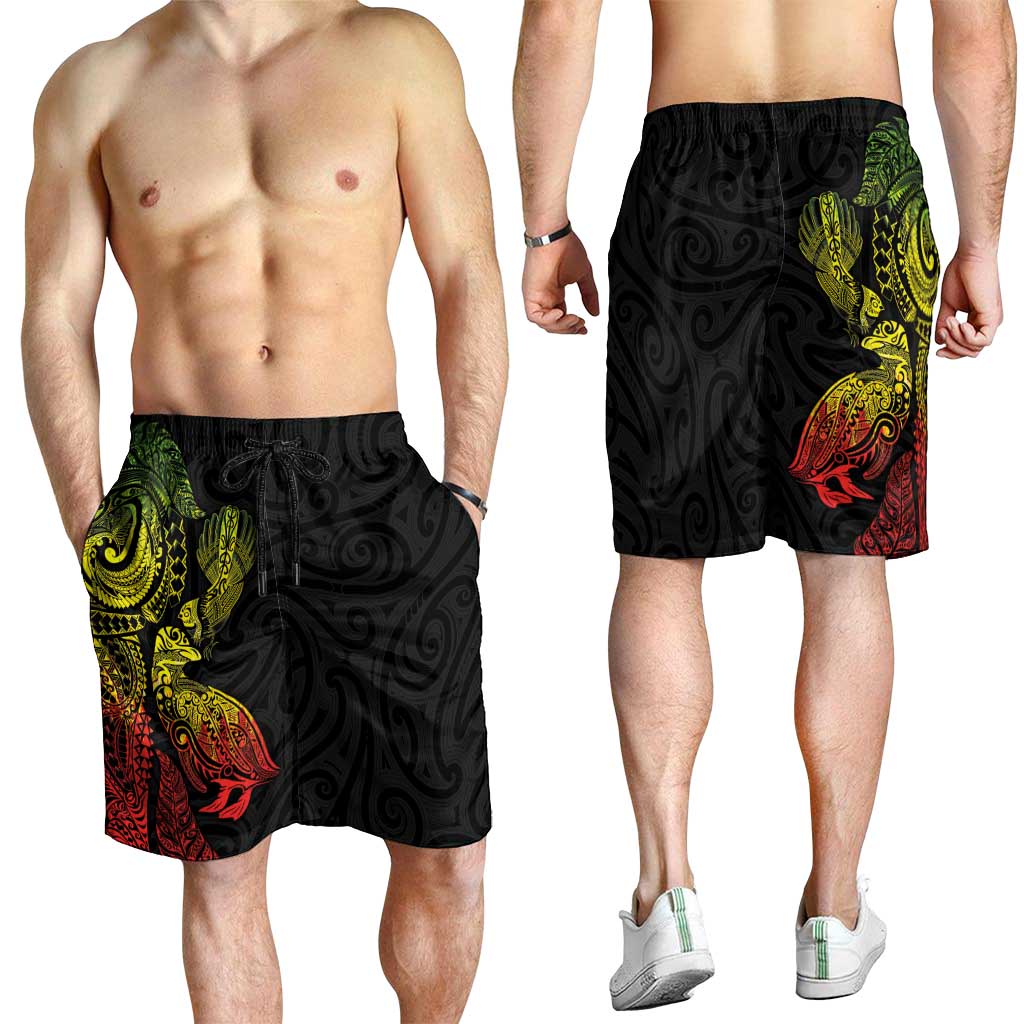 Aotearoa Moko Tribal Tattoo Shorts for Men New Zealand Maori Penguin and Fantail Reggae Style LT03 - Polynesian Pride
