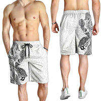 Aotearoa Moko Tribal Tattoo Shorts for Men New Zealand Maori Penguin and Fantail White Color LT03 - Polynesian Pride