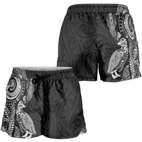 Aotearoa Moko Tribal Tattoo Shorts for Women New Zealand Maori Penguin and Fantail Black Color LT03 - Polynesian Pride