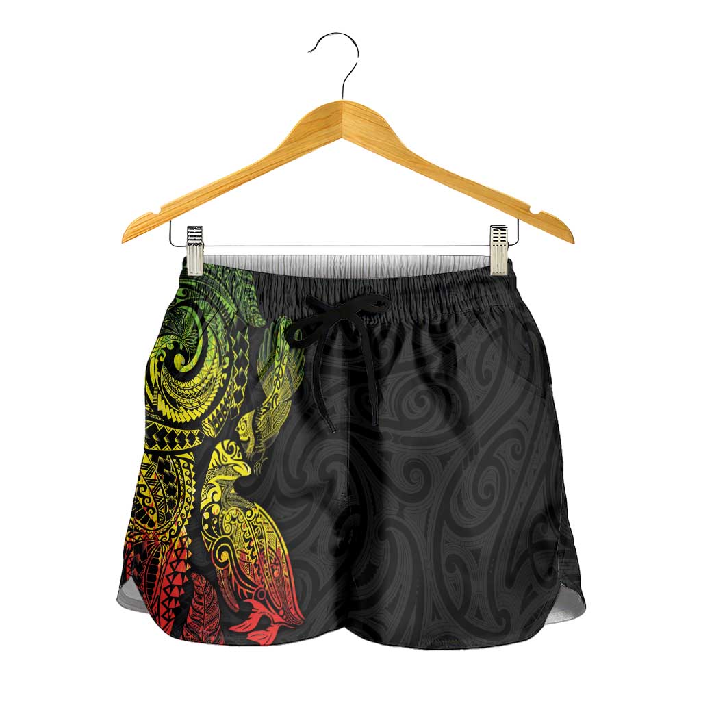 Aotearoa Moko Tribal Tattoo Shorts for Women New Zealand Maori Penguin and Fantail Reggae Style LT03 - Polynesian Pride