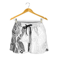 Aotearoa Moko Tribal Tattoo Shorts for Women New Zealand Maori Penguin and Fantail White Color LT03 - Polynesian Pride