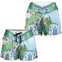 Aotearoa New Zealand Natural Plants Shorts for Women Pohutukawa with Silver Ferns Koru Frond Maori Tattoos LT03 - Polynesian Pride