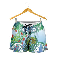 Aotearoa New Zealand Natural Plants Shorts for Women Pohutukawa with Silver Ferns Koru Frond Maori Tattoos LT03 - Polynesian Pride