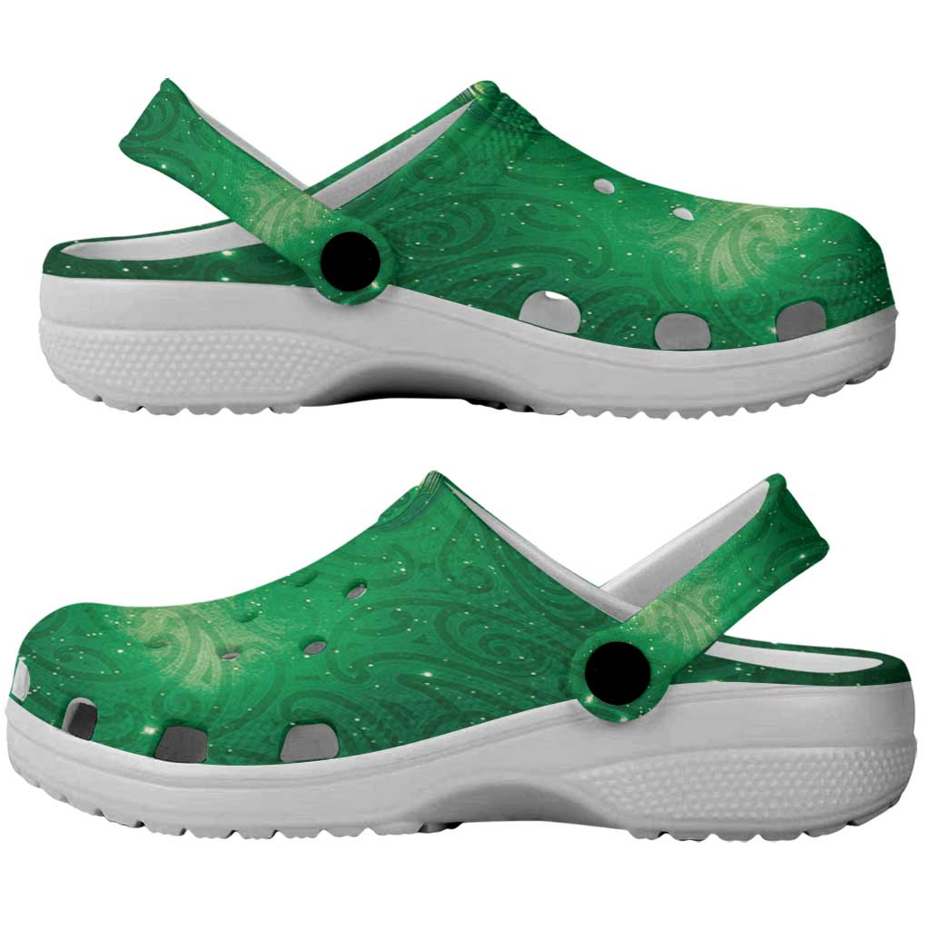 Aotearoa New Zealand New Year Clogs Shoes Tribal Koru Tattoo Green Galaxy Maori Silver Fern LT03 - Polynesian Pride