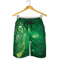 Aotearoa New Zealand New Year Shorts for Men Tribal Koru Tattoo Green Galaxy Maori Silver Fern LT03 - Polynesian Pride