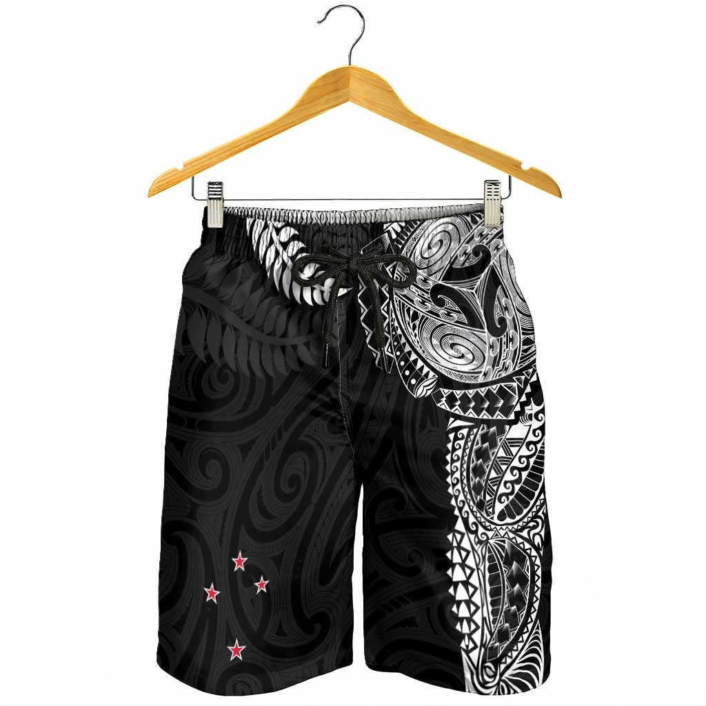 Aotearoa Volleyball Shorts for Men Silver Ferns and Maori Tribal Black