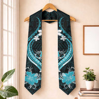 Aqua Polynesian Pattern With Tropical Flowers Graduation Stole