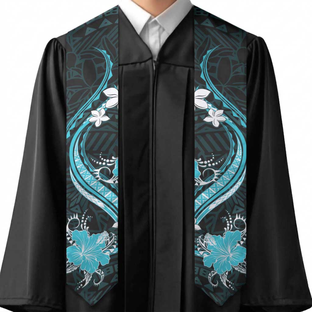 Aqua Polynesian Pattern With Tropical Flowers Graduation Stole