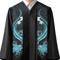 Aqua Polynesian Pattern With Tropical Flowers Graduation Stole
