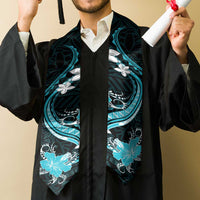 Aqua Polynesian Pattern With Tropical Flowers Graduation Stole LT05