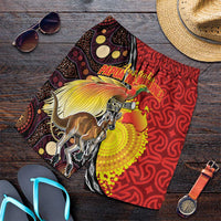 Australia and Papua New Guinea Together Shorts for Men Bird-of-paradise and Kangaroo with Oro Tapa and Aboriginal Art Motifs LT03 Black - Polynesian Pride