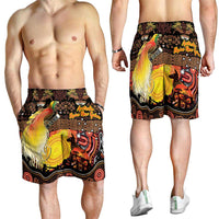 Australia and Papua New Guinea Together Shorts for Men Kangaroo Aboriginal Art and Bird-of-paradise Oro Tribal Motifs LT03 - Polynesian Pride