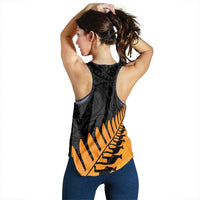 Australia New Zealand Rugby Women Racerback Tank Gold Aboriginal Wallabies and Maori Black Fern LT9 - Polynesian Pride