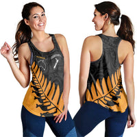 Australia New Zealand Rugby Women Racerback Tank Gold Aboriginal Wallabies and Maori Black Fern LT9 - Polynesian Pride