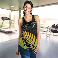 Australia New Zealand Rugby Women Racerback Tank Gradient Aboriginal Wallabies and Maori Black Fern - Polynesian Pride
