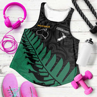 Australia New Zealand Rugby Women Racerback Tank Green Aboriginal Wallabies and Maori Black Fern LT9 Green - Polynesian Pride