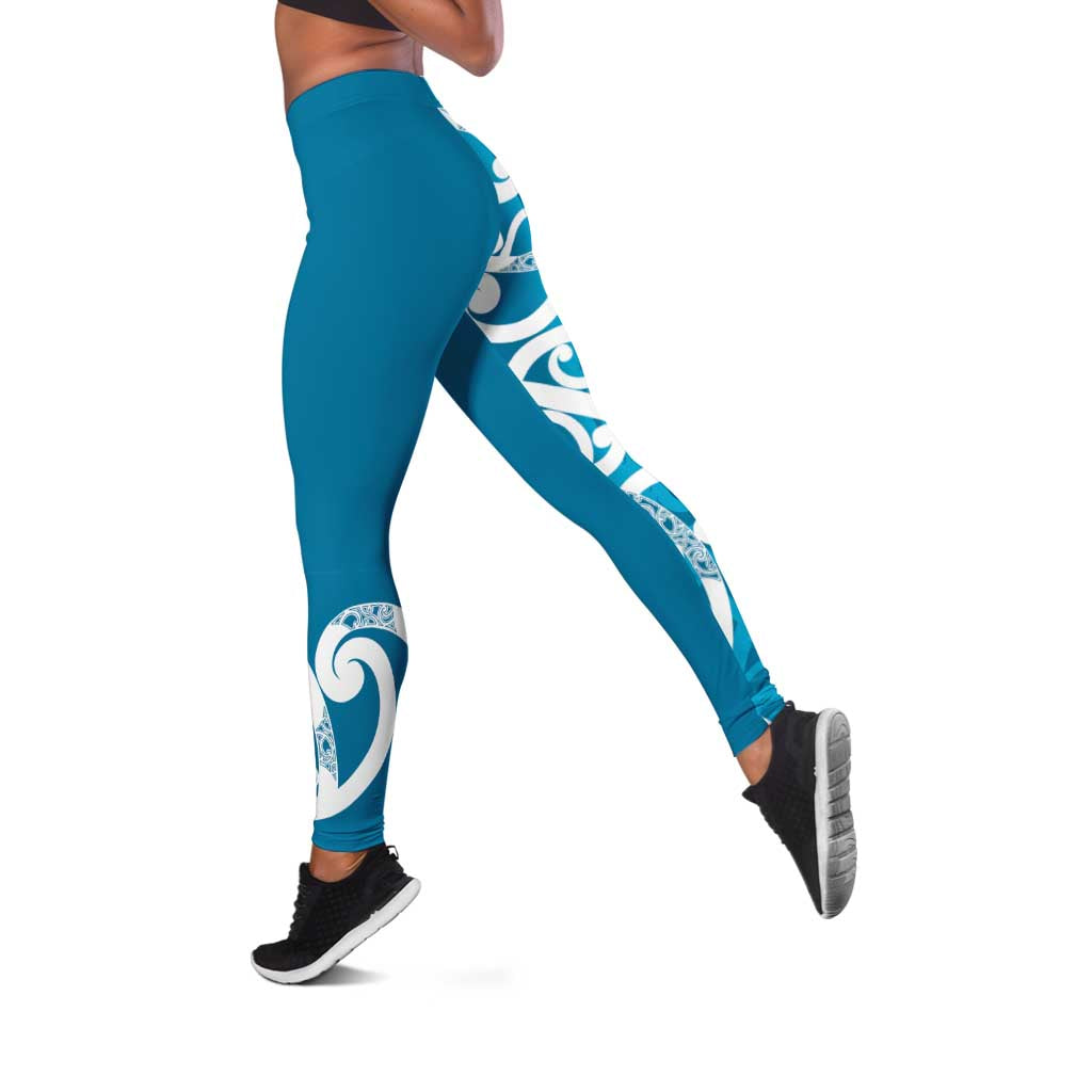 Azure Blue Maori Leggings Koru Kowhaiwhai
