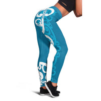 Azure Blue Maori Leggings Koru Kowhaiwhai