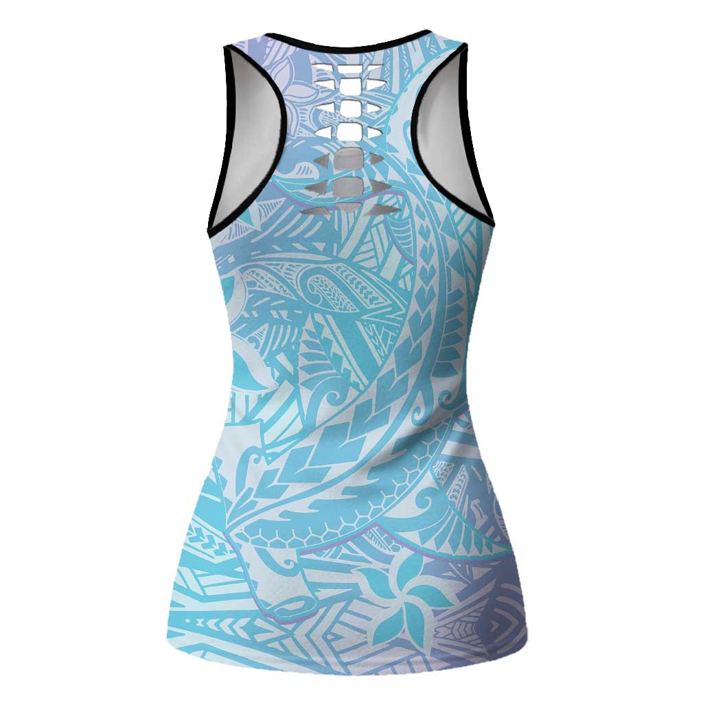 Baby Blue Gradient Polynesia Hollow Tank Top Hawaiian Tribal Hammerhead Shark Tattoo - Polynesian Pride