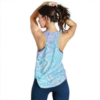 Baby Blue Gradient Polynesia Women Racerback Tank Hawaiian Tribal Hammerhead Shark Tattoo - Polynesian Pride
