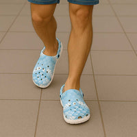 Baby Blue Mermaid Puakenikeni Maile Lei Clogs Shoes