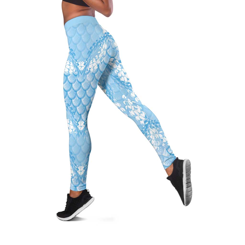 Baby Blue Mermaid Puakenikeni Maile Lei Leggings