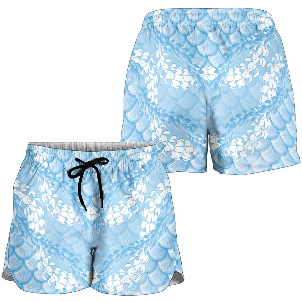 Baby Blue Mermaid Puakenikeni Maile Lei Shorts for Women