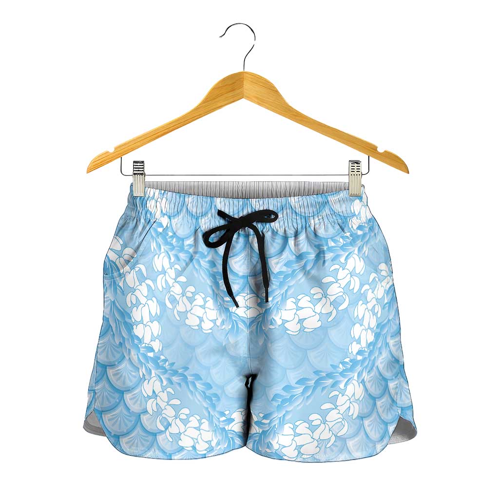 Baby Blue Mermaid Puakenikeni Maile Lei Shorts for Women