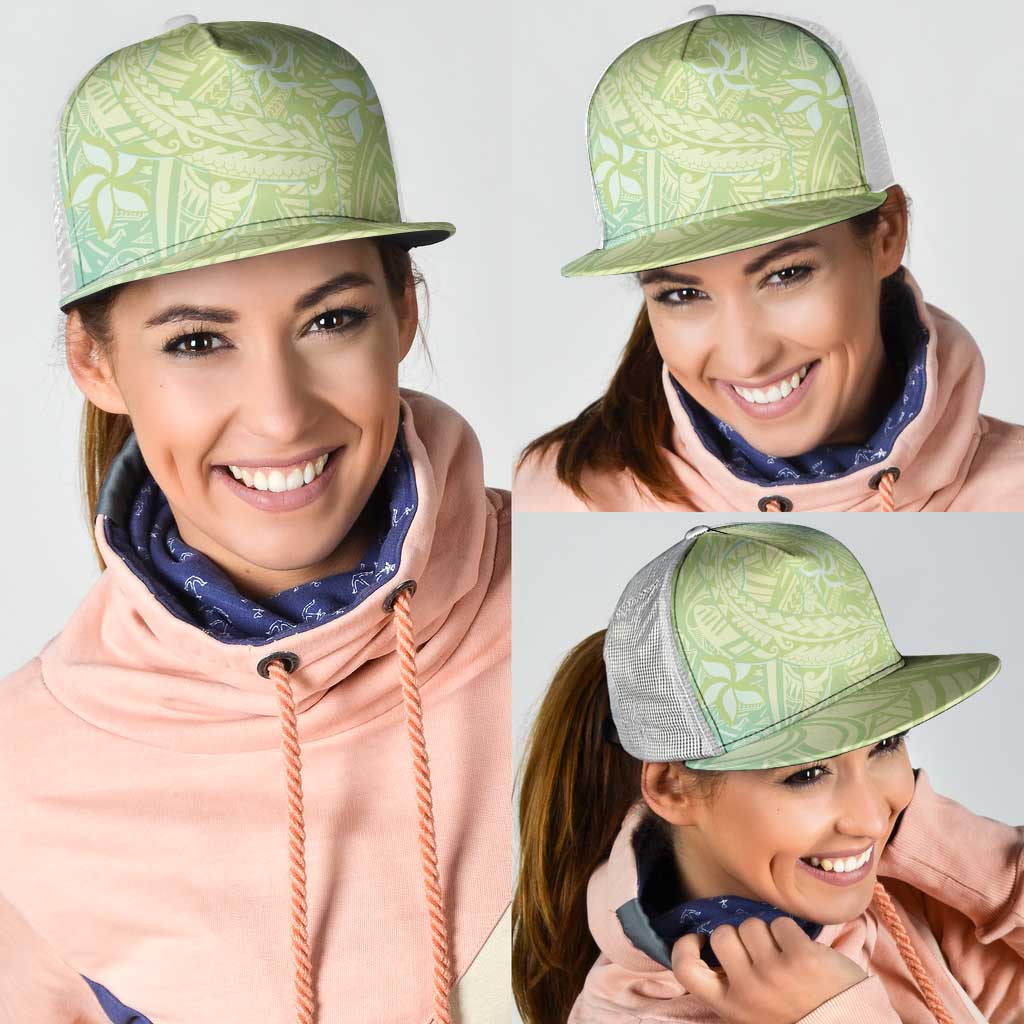 Baby Green Gradient Polynesia Mesh Trucker Cap Hawaiian Tribal Hammerhead Shark Tattoo - Polynesian Pride