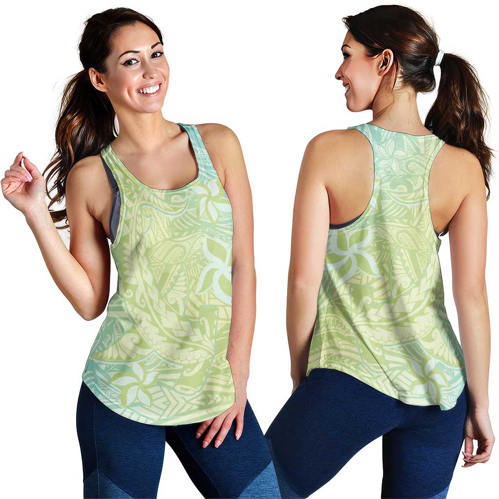 Baby Green Gradient Polynesia Women Racerback Tank Hawaiian Tribal Hammerhead Shark Tattoo - Polynesian Pride