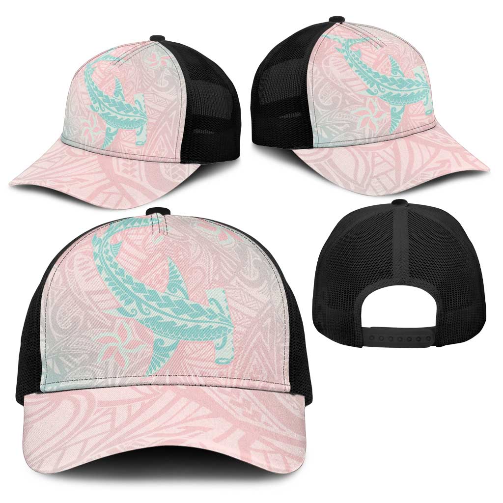 Baby Pink Gradient Polynesia Baseball Net Cap Hawaiian Tribal Hammerhead Shark Tattoo - Polynesian Pride
