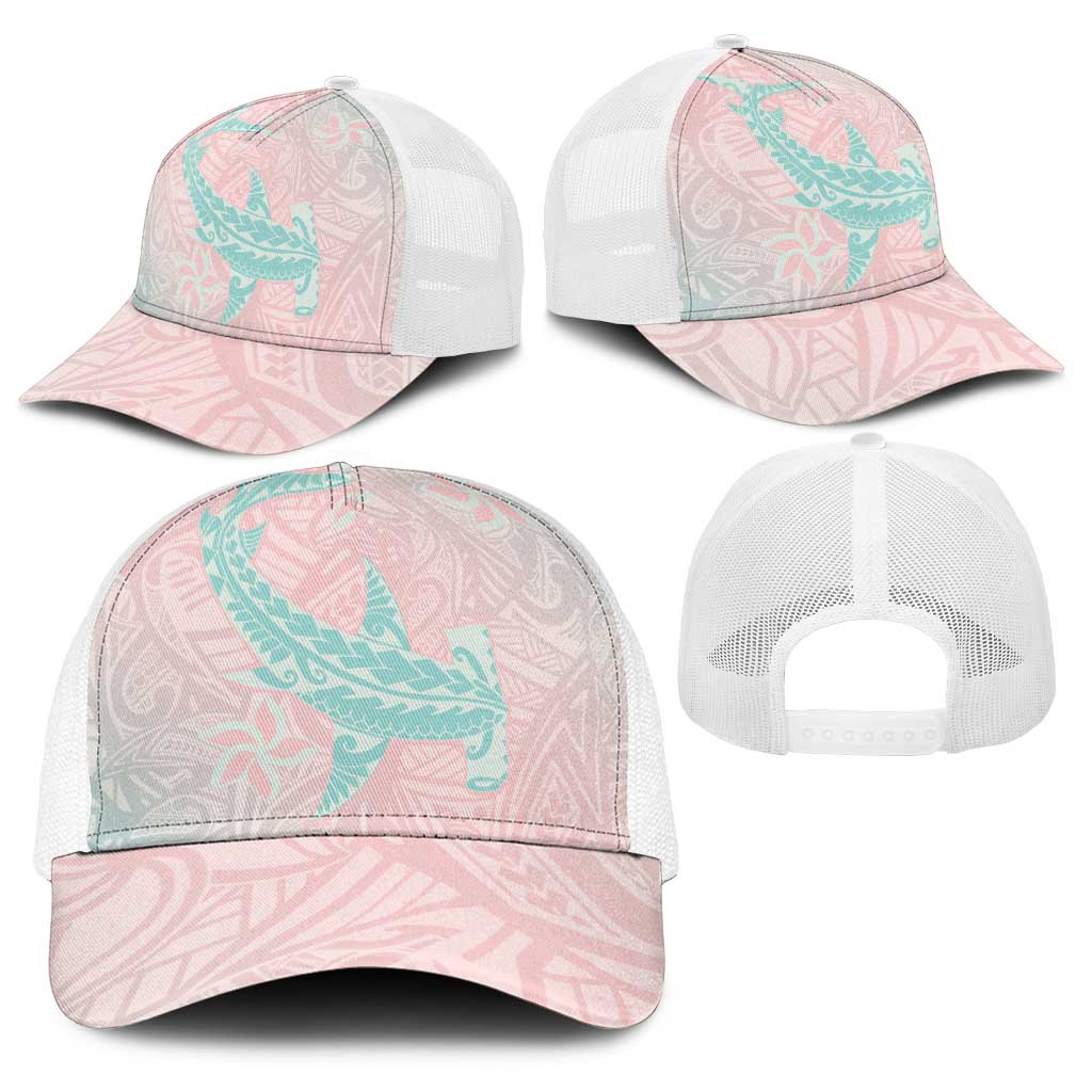 Baby Pink Gradient Polynesia Baseball Net Cap Hawaiian Tribal Hammerhead Shark Tattoo - Polynesian Pride