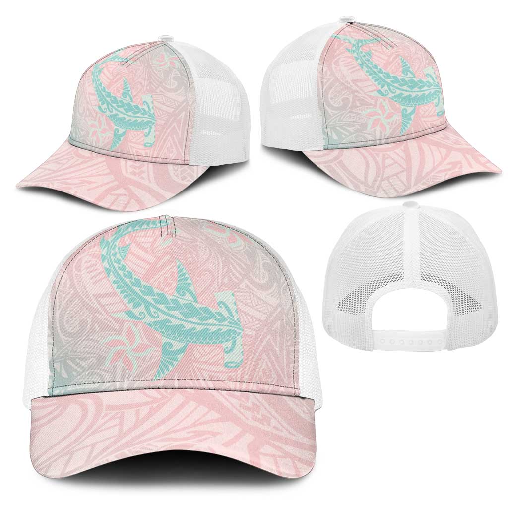 Baby Pink Gradient Polynesia Mesh Trucker Cap Hawaiian Tribal Hammerhead Shark Tattoo - Polynesian Pride