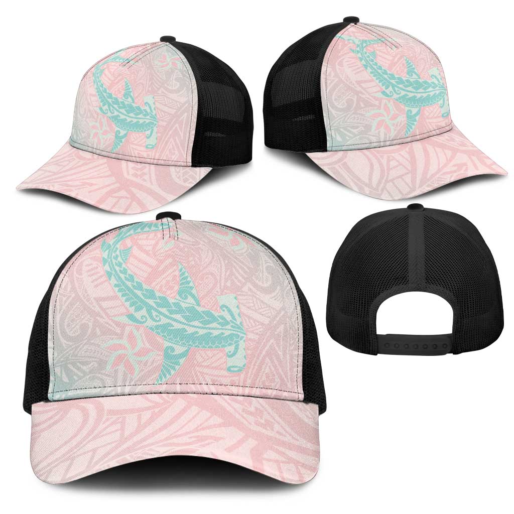 Baby Pink Gradient Polynesia Mesh Trucker Cap Hawaiian Tribal Hammerhead Shark Tattoo - Polynesian Pride