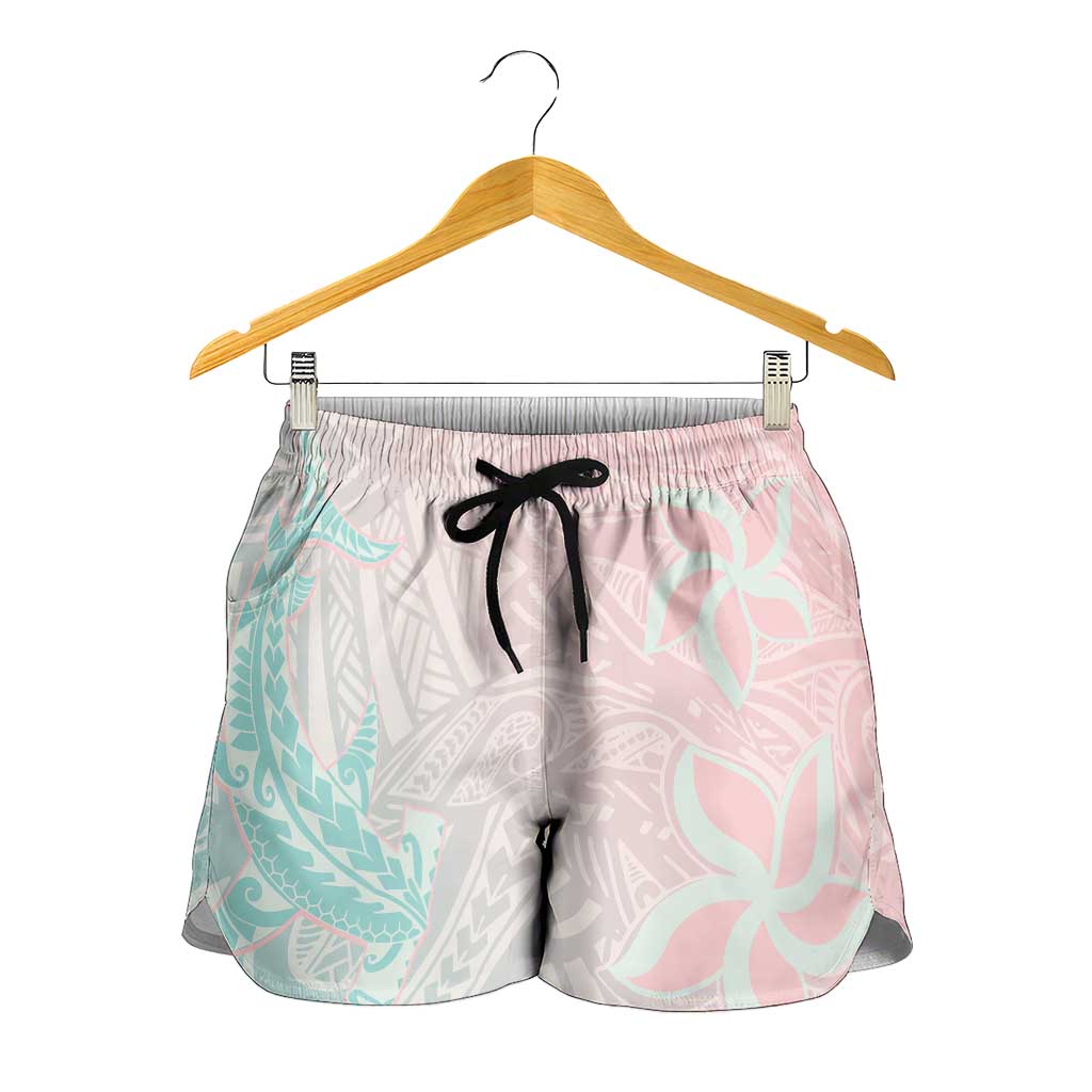Baby Pink Gradient Polynesia Shorts for Women Hawaiian Tribal Hammerhead Shark Tattoo - Polynesian Pride