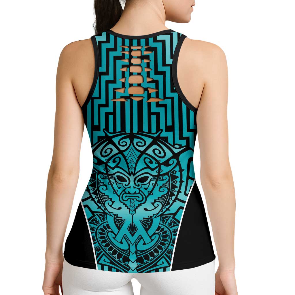 Basketball New Zealand Hollow Tank Top Teal Maori Ta Moko Indigenous - Polynesian Pride