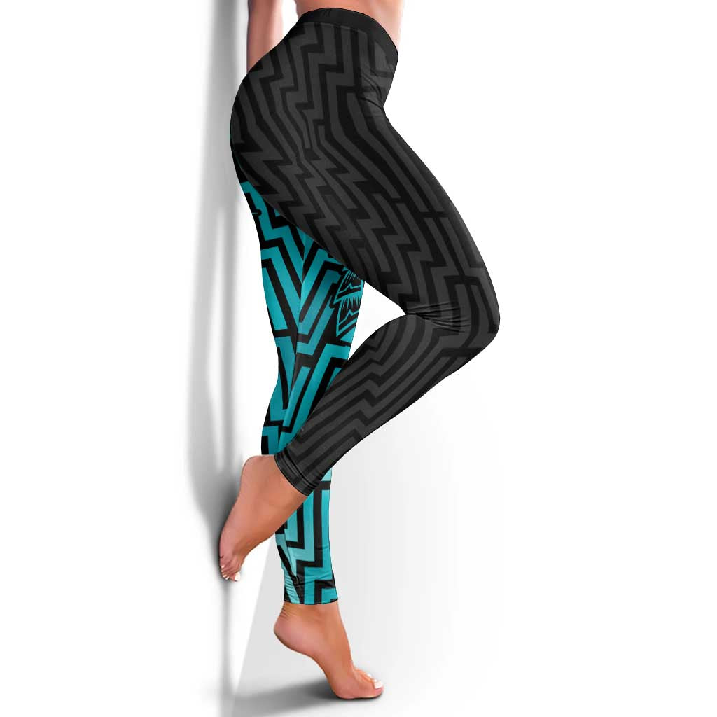 Basketball New Zealand Leggings Teal Maori Ta Moko Indigenous - Polynesian Pride