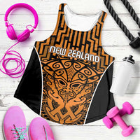 Basketball New Zealand Women Racerback Tank Gold Maori Ta Moko Indigenous - Polynesian Pride