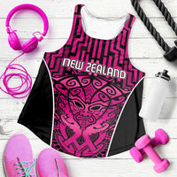 Basketball New Zealand Women Racerback Tank Pink Maori Ta Moko Indigenous - Polynesian Pride