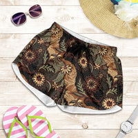 Batik Pedalaman Semen Lereng Style Shorts for Women Indonesian Traditional Pattern LT01 Black - Polynesian Pride