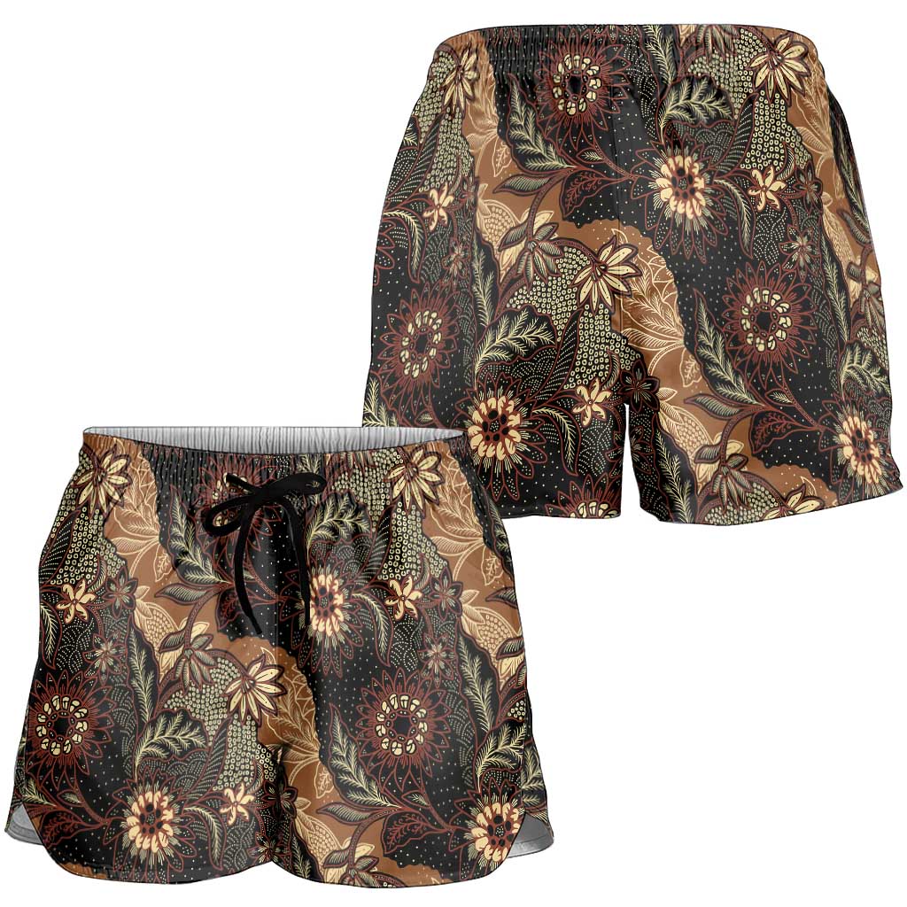 Batik Pedalaman Semen Lereng Style Shorts for Women Indonesian Traditional Pattern LT01 - Polynesian Pride