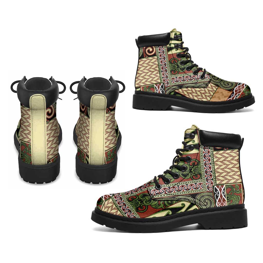 Beige Aotearoa Kowhaiwhai Pattern All Season Boots NZ Maori Quilt Style - Polynesian Pride