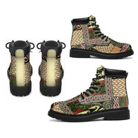 Beige Aotearoa Kowhaiwhai Pattern All Season Boots NZ Maori Quilt Style - Polynesian Pride