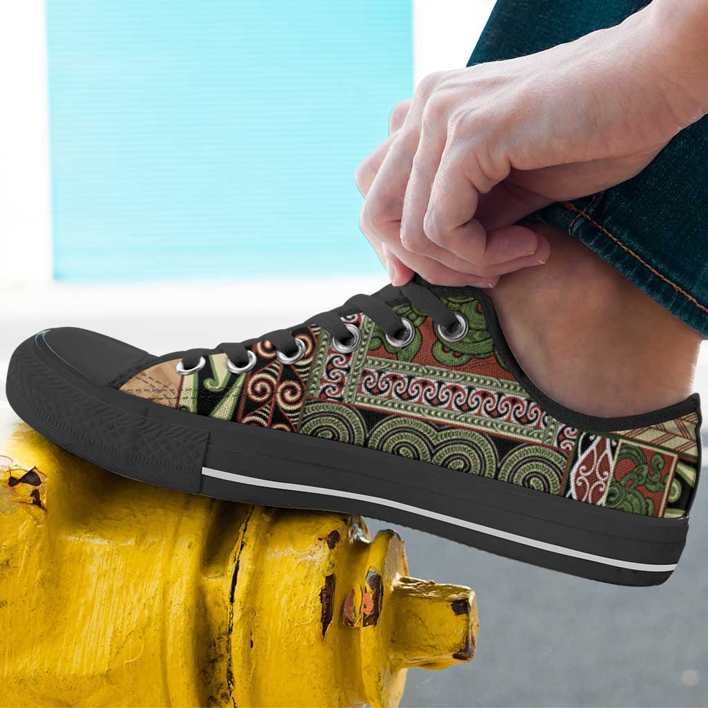 Beige Aotearoa Kowhaiwhai Pattern Low Top Shoes NZ Maori Quilt Style - Polynesian Pride
