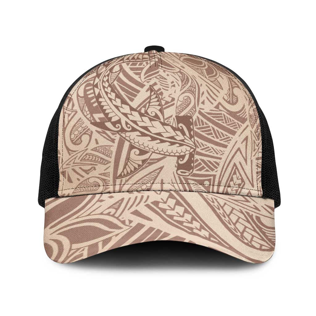 Beige Gradient Polynesia Baseball Net Cap Hawaiian Tribal Hammerhead Shark Tattoo - Polynesian Pride