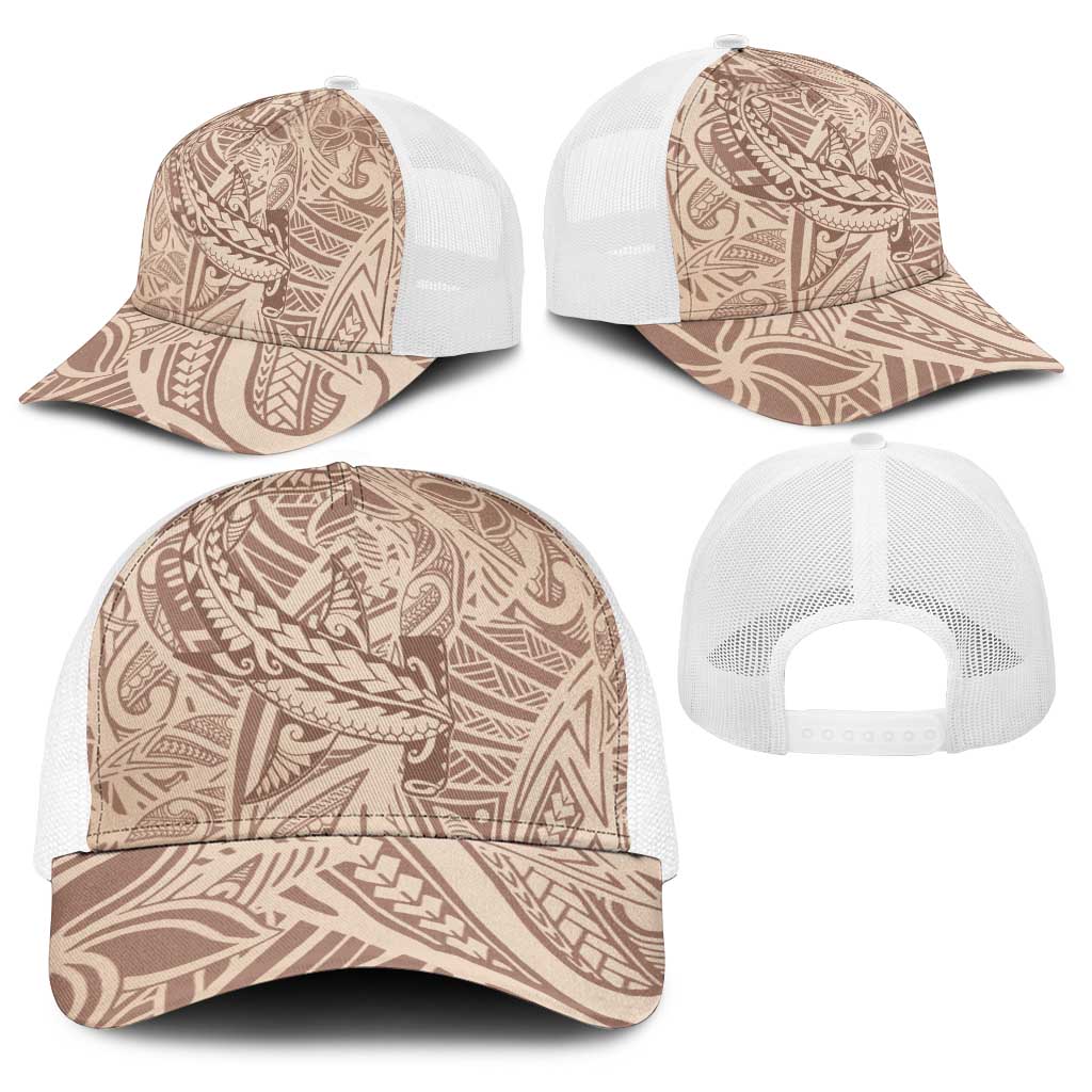 Beige Gradient Polynesia Baseball Net Cap Hawaiian Tribal Hammerhead Shark Tattoo - Polynesian Pride